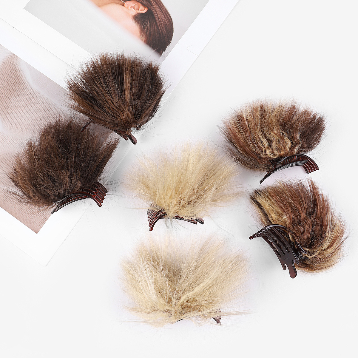 Perucas europeas y americanas cortas agarrar clip de caballo mujer corto cabello rizado ajustable cabello cola de caballo esponjosa