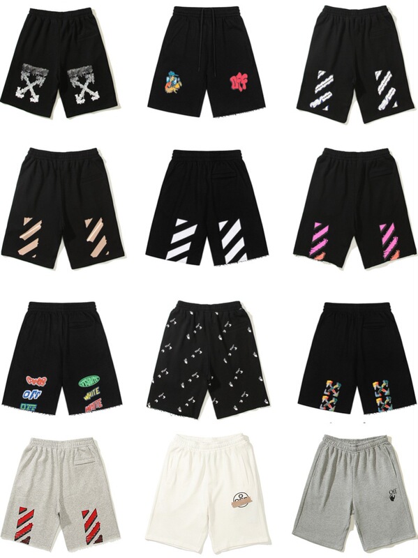 Trendy Off-White Painted Tape Arrow Shorts Unisex Loose Ow Casual Sweatpants Sports Five-Point Pants Summer
