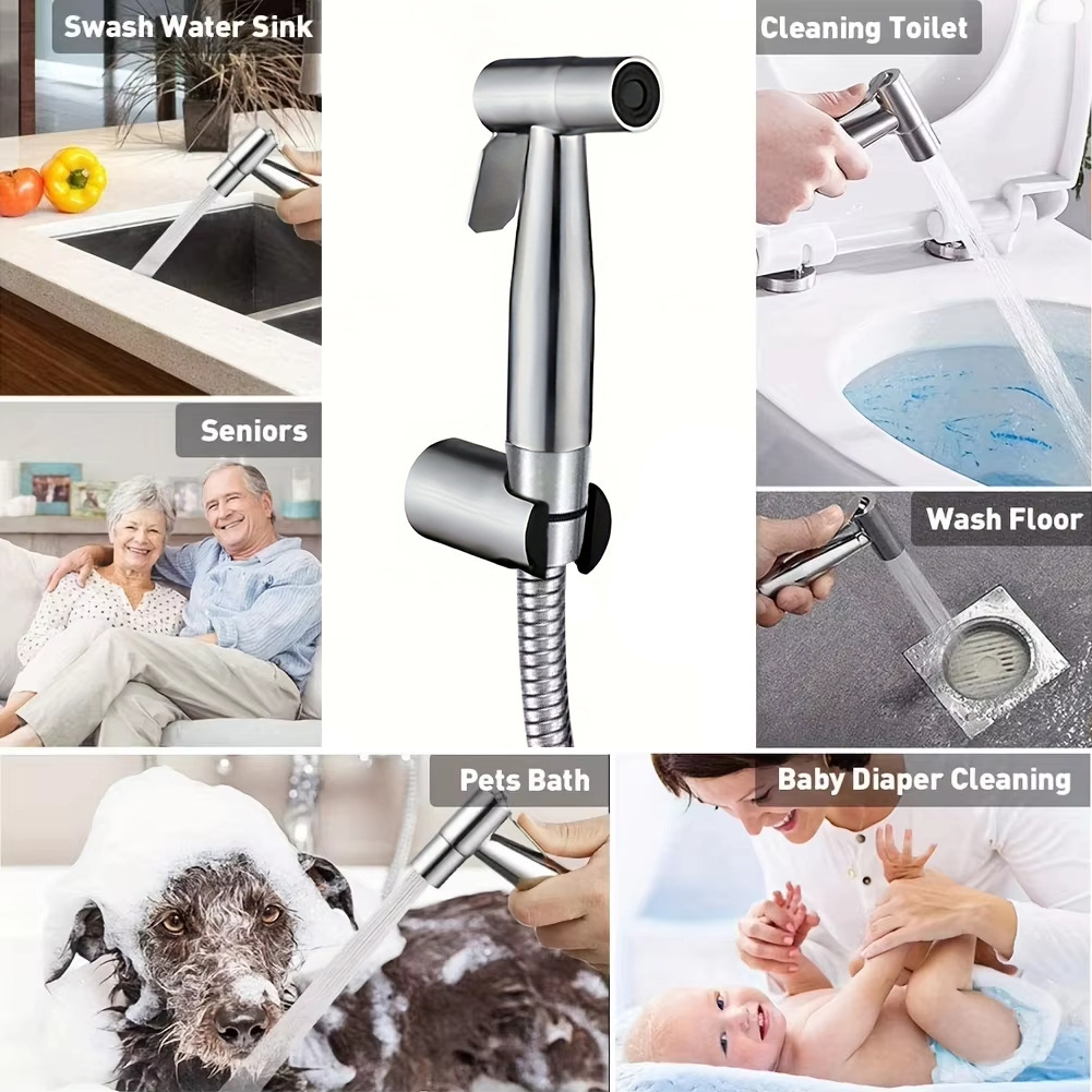 Cross-border wholesale of 304 stainless steel bathroom toilet spray guns, high-pressure flushing spray guns, feminine washers, toilet companion covers details Picture