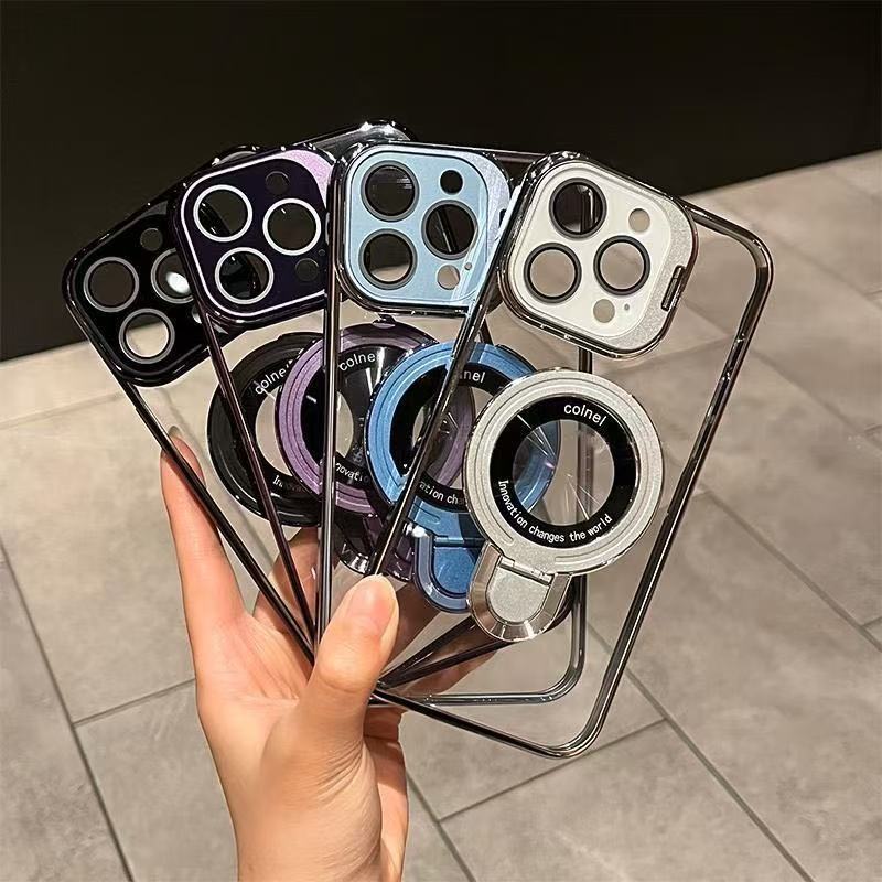 Ốp lưng iPhone trong suốt có giá đỡ kim loại từ tính, bảo vệ ống kính, chống sốc — đen, trắng, tím, cam chi tiết 8