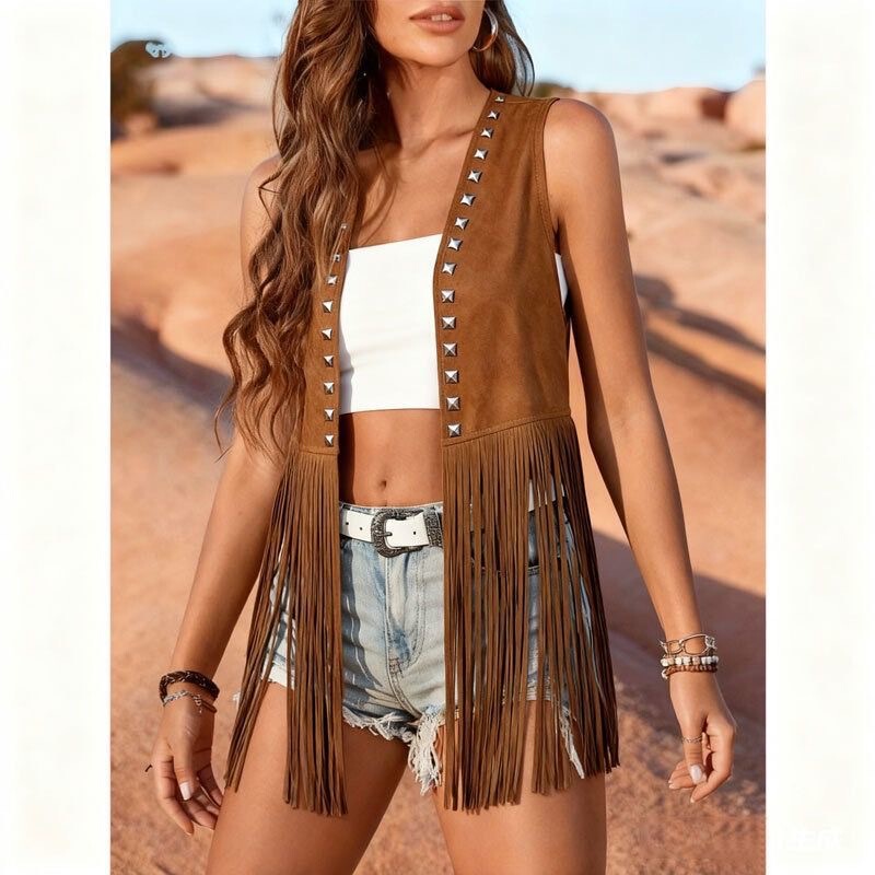 Tassel Vest Retro Women's Summer New Sleeveless Jacket Ethnic Style Fashion European and American Amazon Cardigan Vest Tassel Vest Retro Women's Summer New Sleeveless Jacket Ethnic Style Fashion European and American Amazon Cardigan Vest
