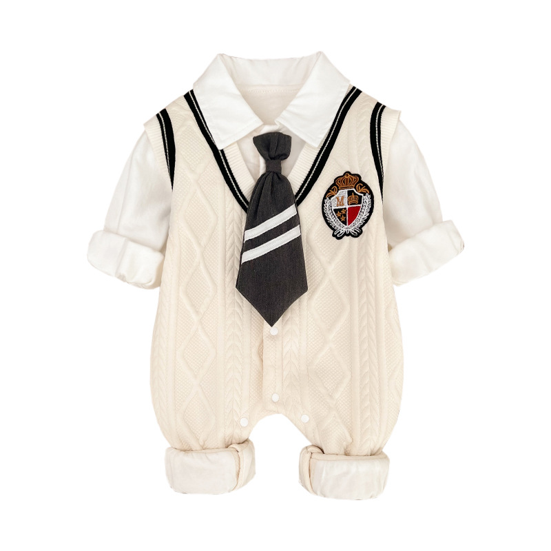 Ropa de bebé ropa primavera 2024 nuevo macho mono del bebé estilo la universidad recién nacido un mes 100 días mameluco otoño