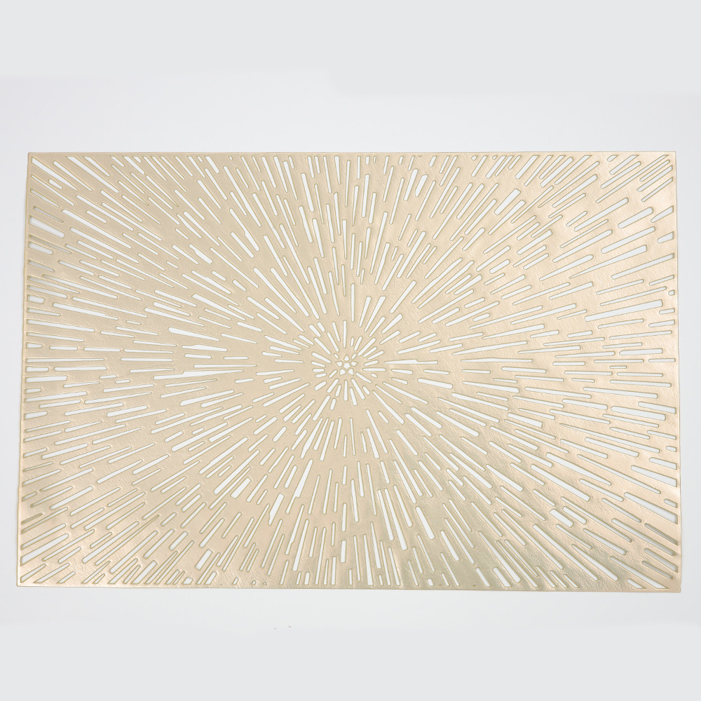 Fuegos artificiales hollow-out placemat ronda patrón de radiación de PVC dorado occidental placemat oro y plata estera de la tabla estera DE LA PLACA DE AISLAMIENTO impermeable