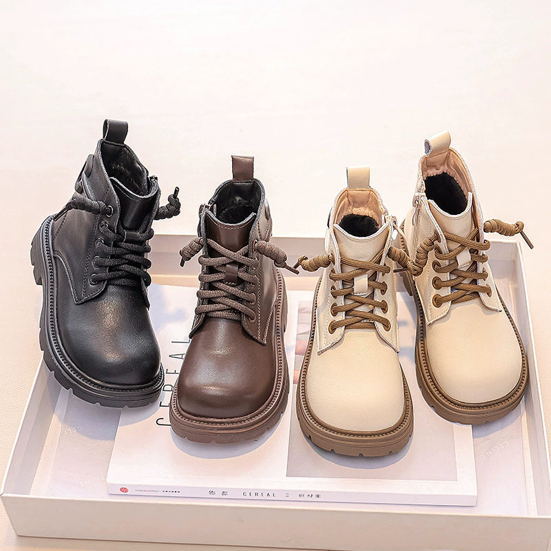 Подарки для девочек Martin сапоги для детей кожаные короткие сапоги 2024 новый ребенок осень и зима бархат для девочек