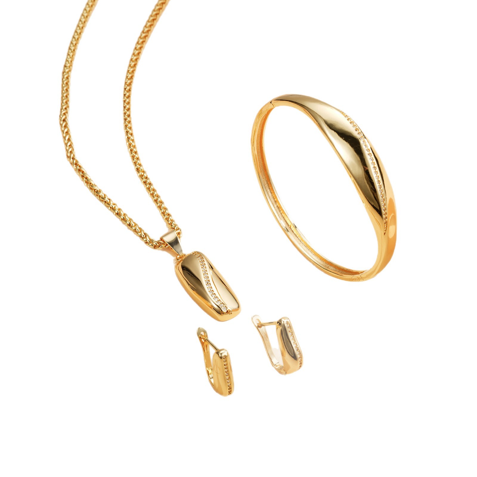 Juegos de joyas transfronterizas de alto nivel de pulido de oro 14 quilates colgante collar anillo pendientes brazalete joyas