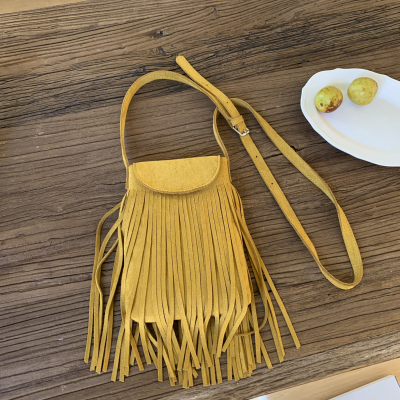 Trending Bohemian Ethnic Tassel Vintage Suede Crossbody Shoulder Phone Bag Mini Small Bag - Thumbnail 7