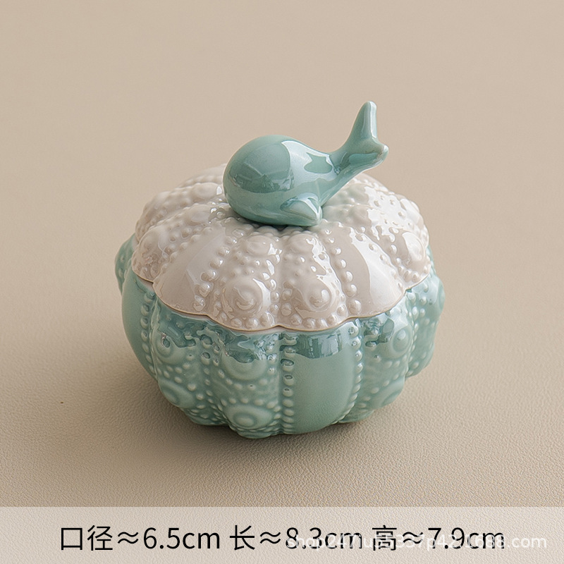 陶磁器の青いクジラのアクセサリーの箱の貯蔵箱のアクセサリーの指輪のネックレスの箱の収納箱のデスクトップの置物の贈り物|undefined