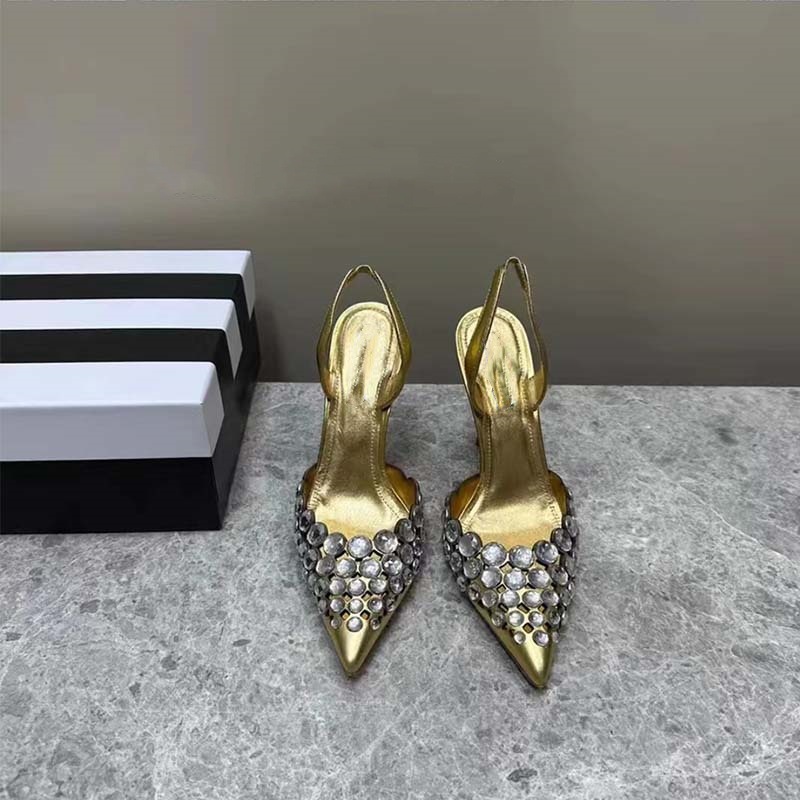 New super perfect rhinester shallow thin heel pointed shoes women's Roman hollow high heels women's sandals_voghion.com