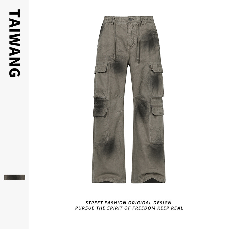 Pánské oblečení Retro podzimní a zimní sprejové barvy s více kapsami volné ležérní mopovací kalhoty Pánské kalhoty_voghion.com