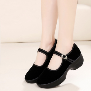 Spring Dance Shoes Women Square Dance Mother Shoes Old Beijing Sole Comfortable Soft Wedge Black Cloth Shoes for Work Etiquette