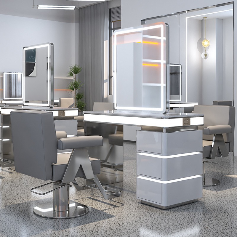 Barbería de alta calidad espejo red salón de peluquería espejo tabla especial de acero inoxidable mármol cortadora tabla de permafrada