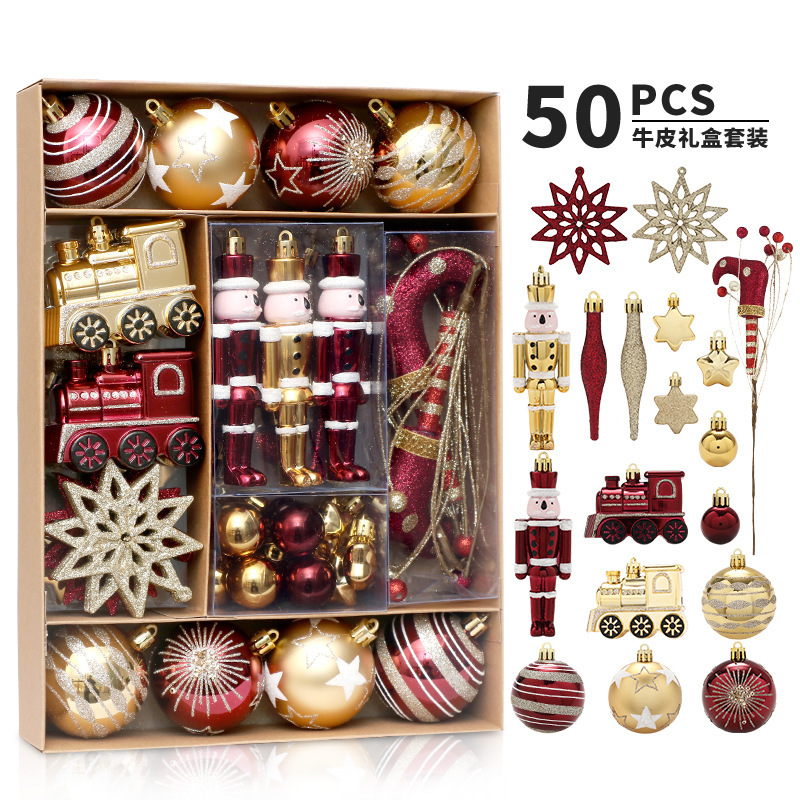 クリスマス装飾品50pcs酒紅金彩色クリスマスボールセット飾りクリスマスツリー装飾ストラップ|undefined