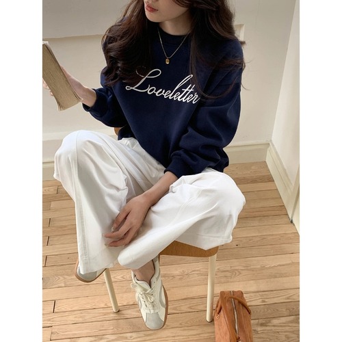 3th Morning Relaxed Minimalist Design Color-blocked Embroidered Letter Crew Neck Sweatshirt ZY2104