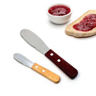 Stainless Steel Butter Spreader with Wooden Handle, Small Serrated Toast Cheese Spreader, Cheese Jam Cream Knife