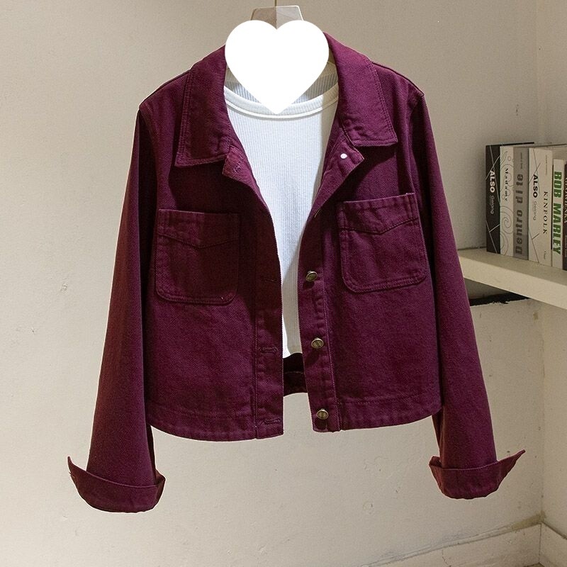 Red Youthful Denim Jacket for Women 2026 New Korean Style Slim Short Spring and Autumn Jacket for Petite Women