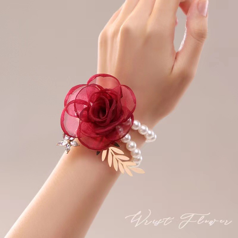 Grupo de flores de la mano de gama alta hermosa pulsera de la boda Fresca de la boda de estilo coreano muñeca flor Mori dama de honor Hermanas image 4