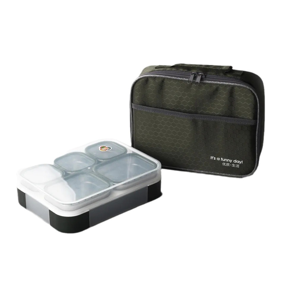 5-grid Stainless Steel Lunch Box Work Student Lunch Box Modern Simple Office Worker With Ulation Bag 1000ml
