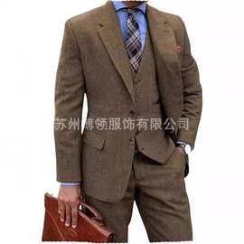 新款男士人字呢正装套装修身3件套婚礼套装舞会服商务礼服套装