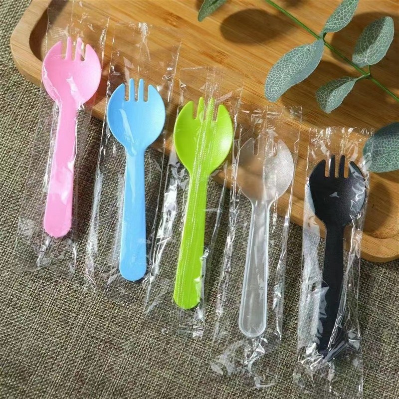 メーカー直販使い捨てケーキフォークデザートスプーン果物フォークアイスクリームプラスチックナイフフォークスプーン独立包装|undefined