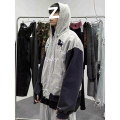 Project G/R Grailz 25ss 拼色做旧破坏复古刺绣战马拉链帽衫外套