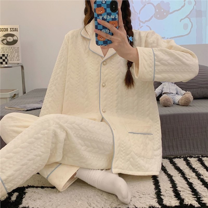 Pijamas de algodón femenino de otoño y invierno aire algodón engrosado lindo lindo manga larga calentamiento ropa de hogar pijamas de tamaño grande