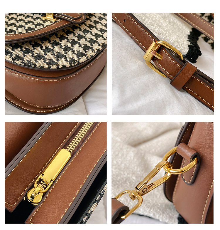 2023 Frühjahr neue Live-Übertragung Satteltasche karierte Umhängetasche Textur Hahnentritt einzelne Schulter Umhängetasche Damentasche_voghion.com