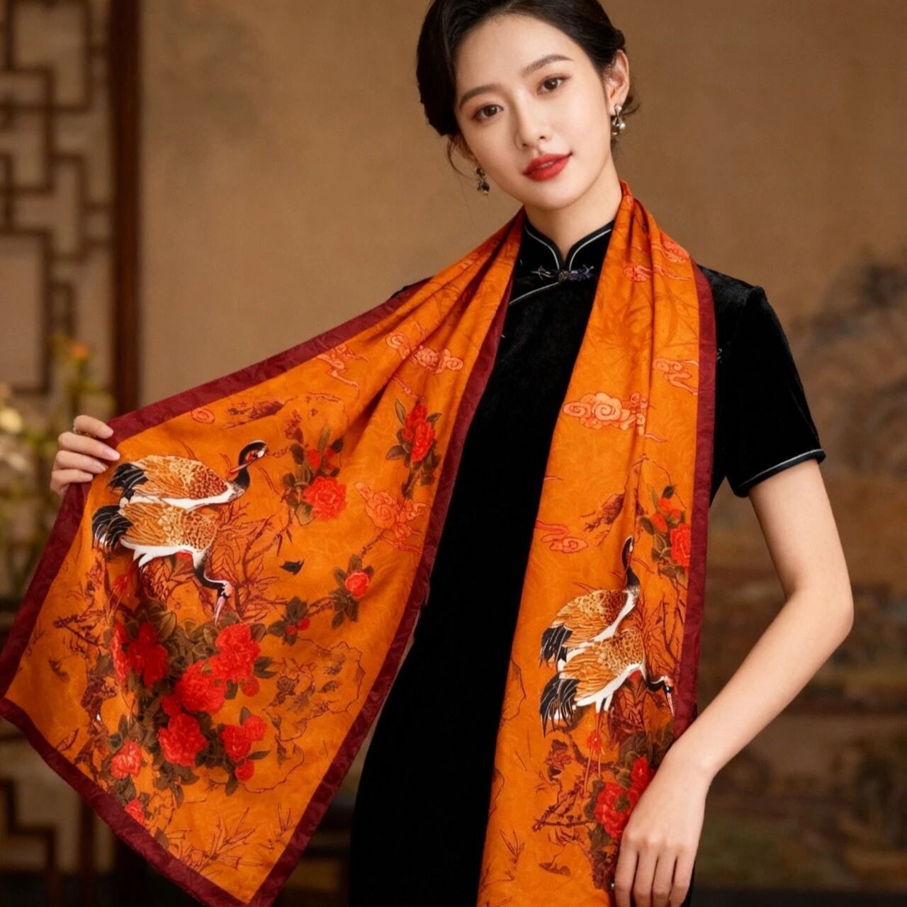 Chinesischer Seidenschal Mit Drachenschuppenmuster Für Damen_voghion.com