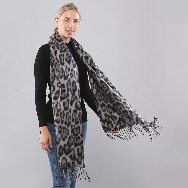 New Autumn and Winter Long Scarf with Leopard Print Tassels Double-sided Air-conditioned Room for Warmth Thickened Outer Layer with Shawl_voghion.com