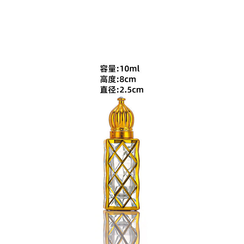新しい中東電気メッキホットスタンピングパターンエッセンシャルオイルローラーボールガラスボトルポータブル旅行ホットスタンピング香水空ボトル|undefined