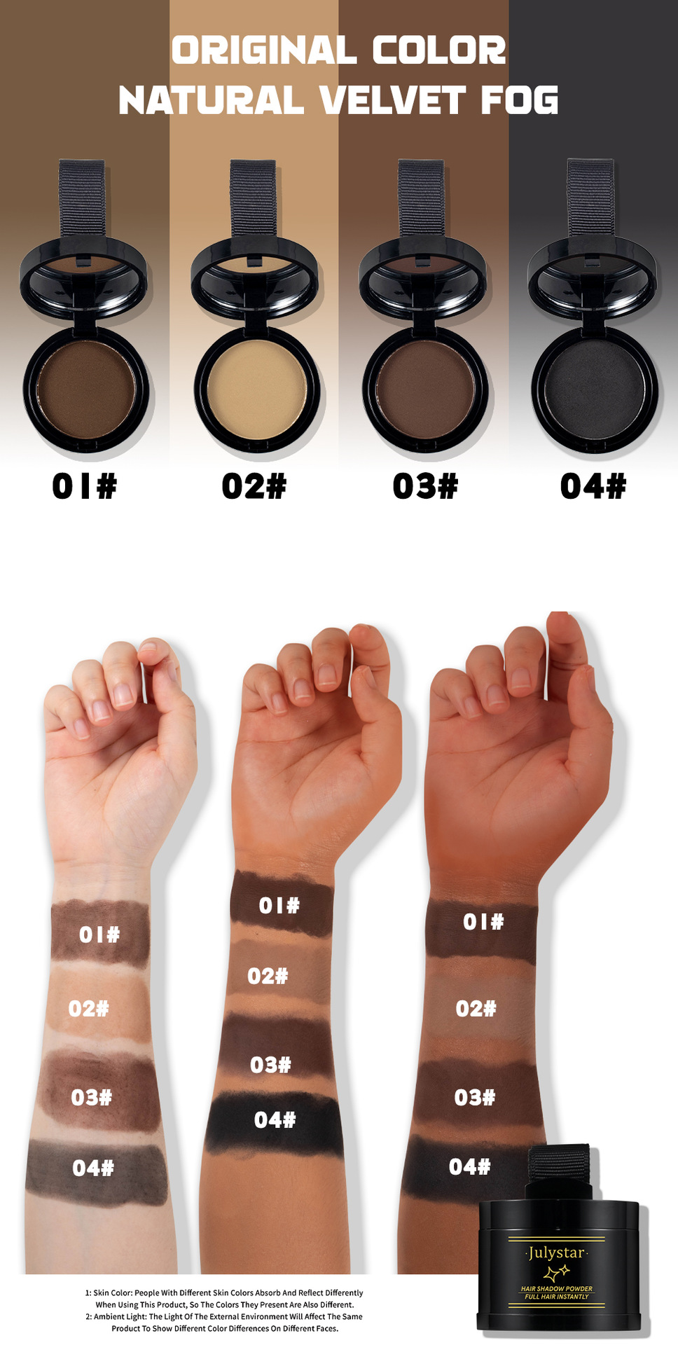 Julystar Nose Shadow Filling Powder, Hairline, Forehead Hair Replacement, Profile Contouring Hairline Powder Application Scenario