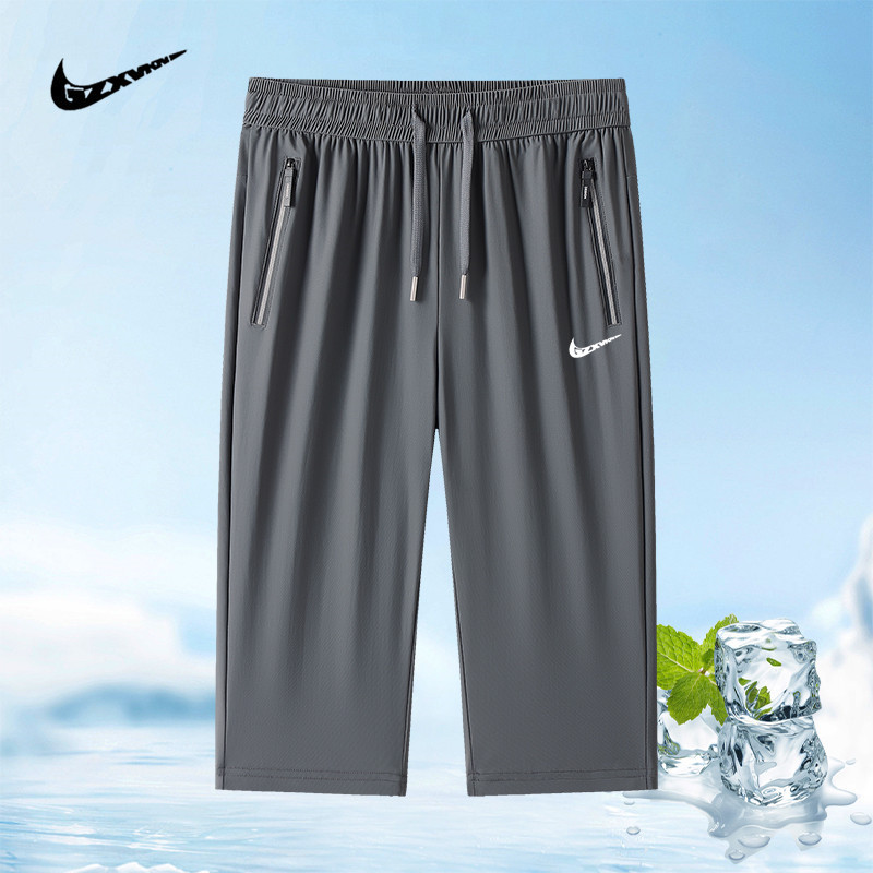 Men's Summer Nylon Ice Silk Shorts, Large Size, Thin, Quick-Dry, Straight-Leg, 7/8 Length, Sports Casual