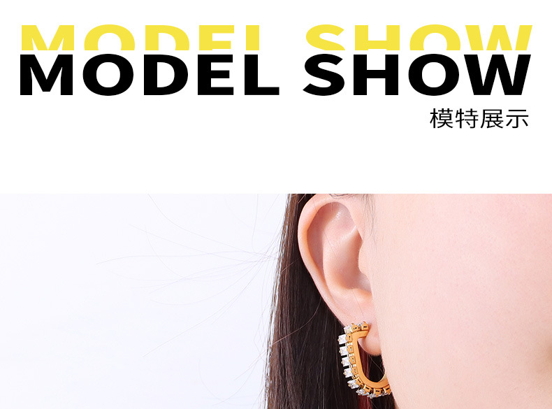 Personalized U-shaped Zircon Full Diamond Earrings Titanium Steel Ear Jewelry display picture 14