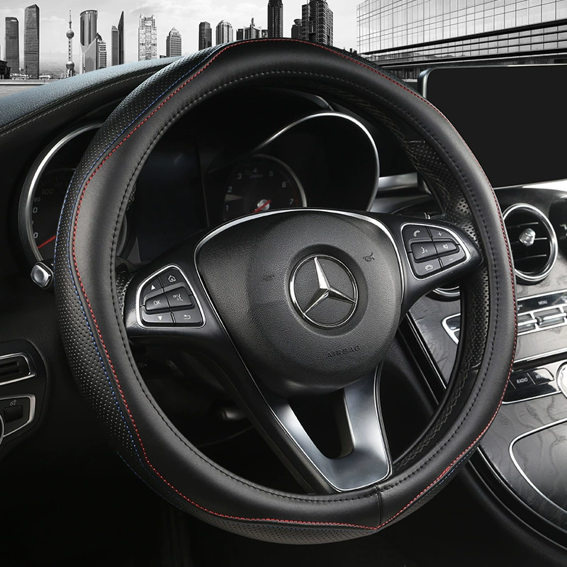 Чехол на руль автомобиля автомобильный кожаный чехол на руль SUV Four Seasons Универсальный летний впитывающий пот нескользящий чехол на ручку из натуральной кожи