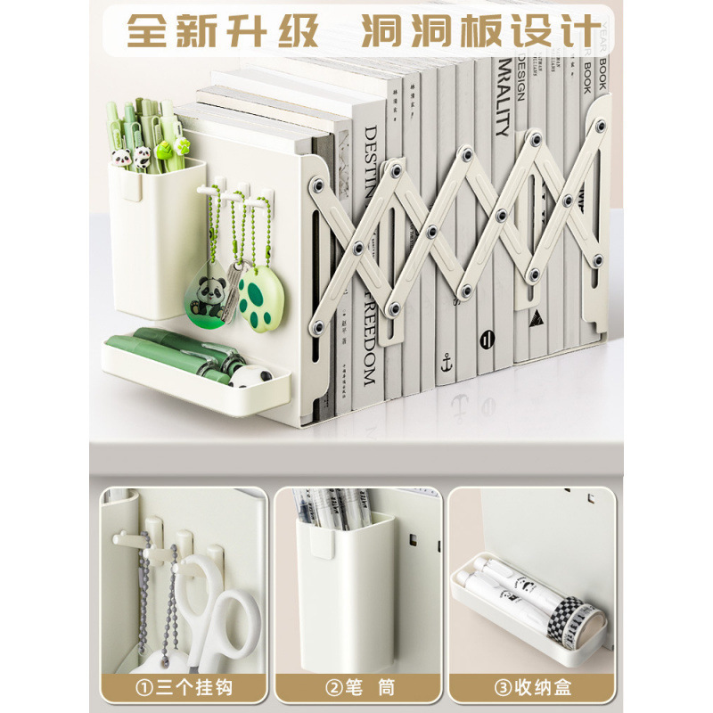 Libro, libro, soporte de libro, bolígrafo de libro, estante de almacenamiento fijo, estante de libro con superficie de escritorio, espesación y metal de libro telescópico