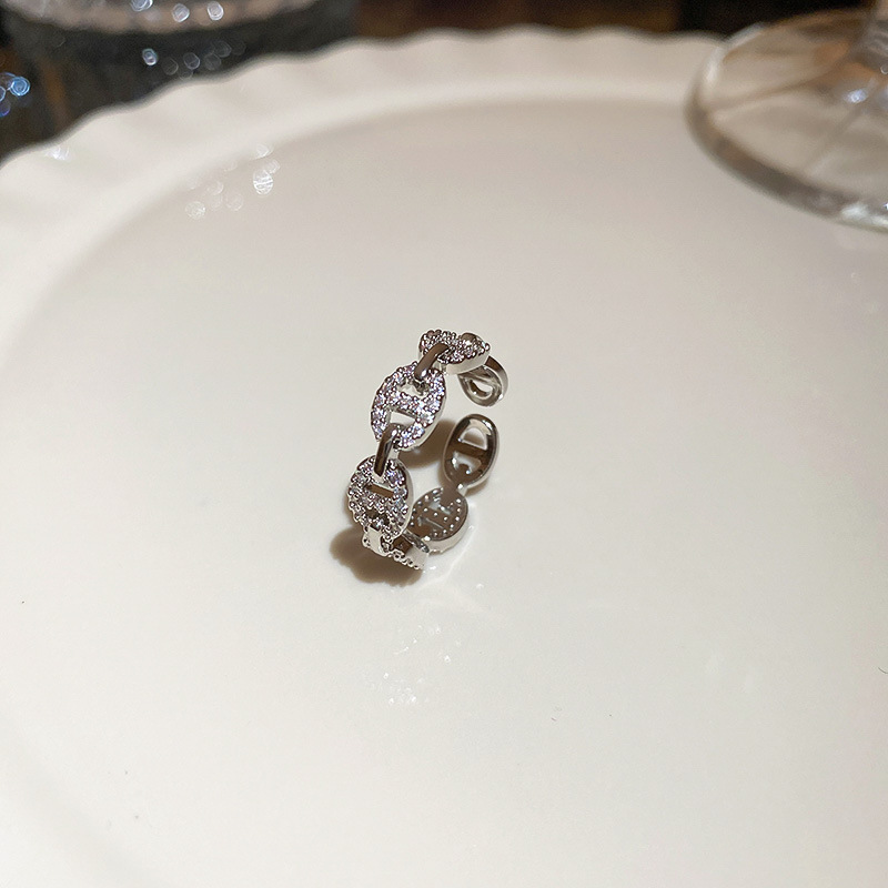 欧美时尚锆石圆形开口戒指轻奢高级感食指戒简约个性气质百搭手饰|undefined