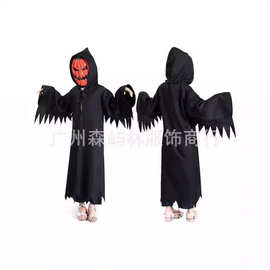 跨境新品儿童万圣节恐怖南瓜怪物幽灵服装长袍绑带开衫尖角连衣裙