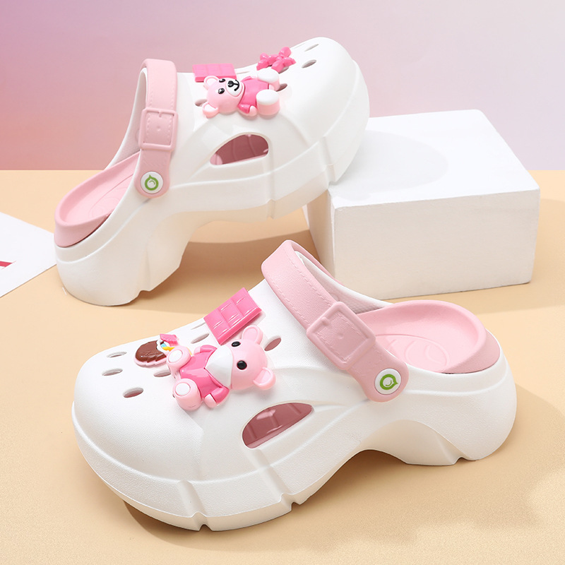 Cave Shoes Women's Summer High Heel Thick Sole Cute Sandals Eva Dung Slip-on Cartoon Platform Sole Beach Slippers