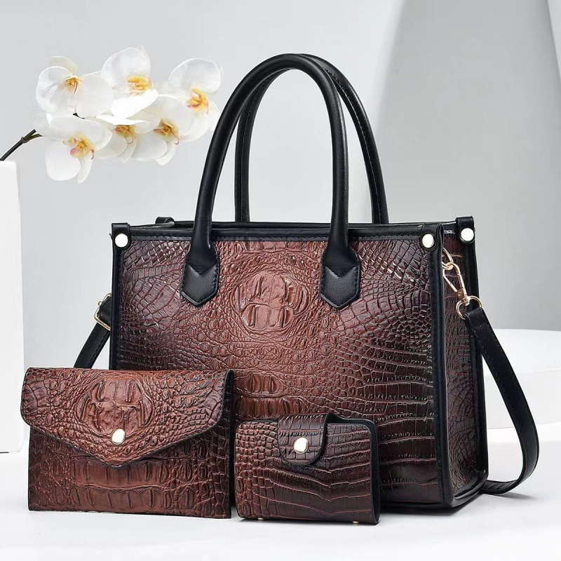 Bolsas de tres piezas para niños, bolsas de piel brillante, patrón de cocodrilo coreano, bolsas de nuevo estilo simples, bolsas de mano de mujer.