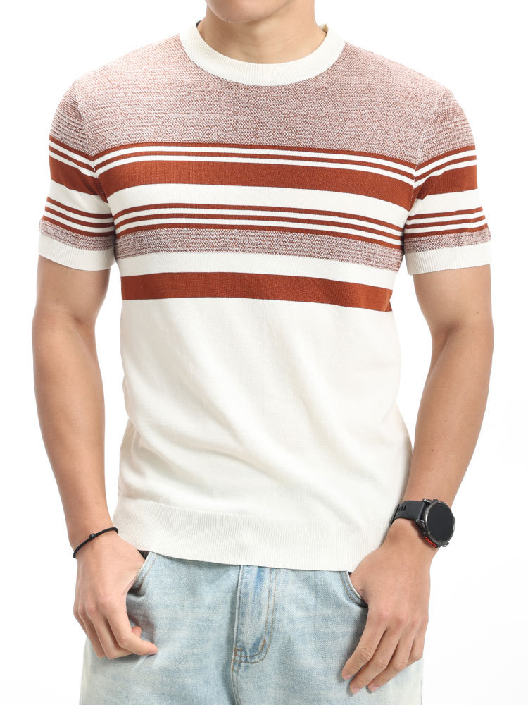 Ropa de hombre de verano alta sensación de cuello redondo camiseta de punto de seda de hielo marca de moda para hombres de manga corta chaqueta de negocios casual ropa de hombre