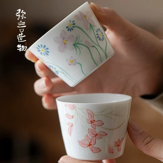 弥言纯手绘大号主人杯手工白瓷喝茶杯子单杯功夫茶具高颜值不烫手