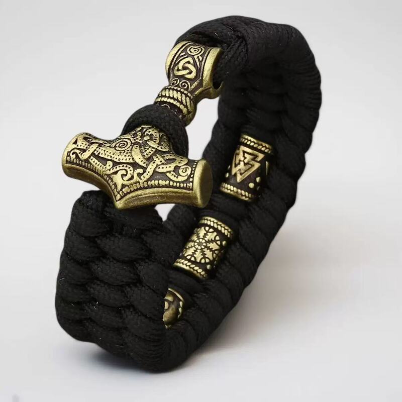 Amazon Ancient Bronze Thor's Hammer Men's Braided Fashion Retro Bracelet Personalized New Thor's Hammer Cross-Border