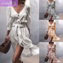 spring Autumn V-neck strap dresses women's clothing 女连衣裙