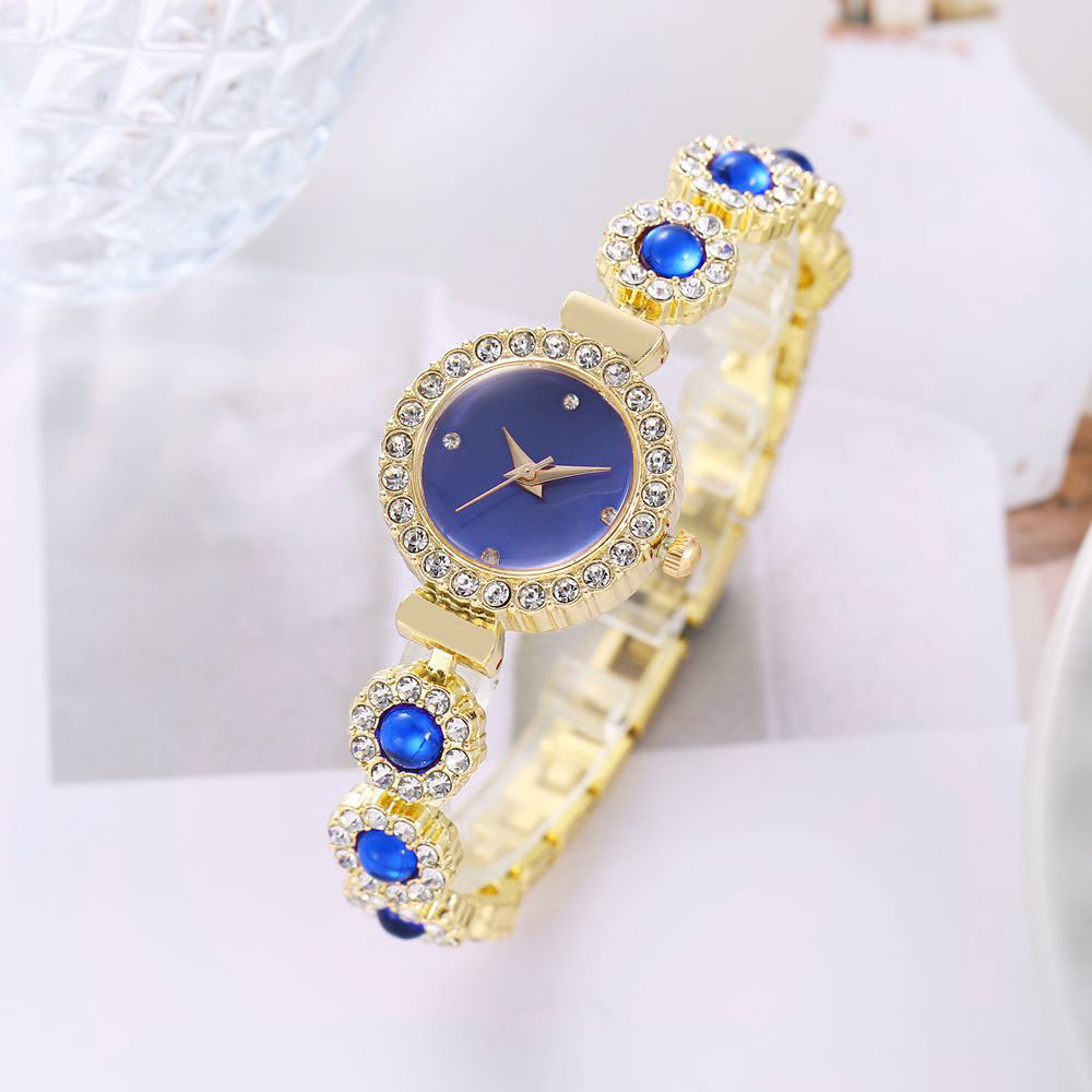 Transmisión en vivo transfronteriza reloj de estudiante piedra preciosa de imitación de color con incrustaciones de diamantes ins estilo universitario temperamento esfera pequeña decoración reloj de pulsera