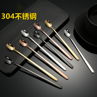 HG304 Stainless Steel Square Head Spoon Creative Long Handle Bar Ice Spoon Thickened Coffee Mixing Spoon Fashion Gift Spoon