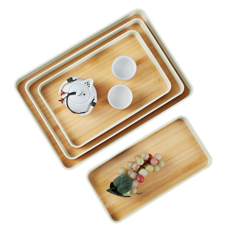 希尔 Bamboo pattern Japanese kitchen tea tray rectangular household living room put tea cup wood grain melamine tea tray cup drag tray