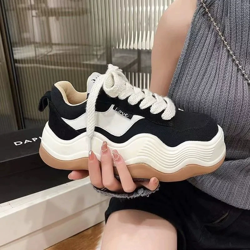(Wholesale), fashionable casual breathable sneakers all-season platform with shoelaces for students, internet celebrity, Korean style, low heel
