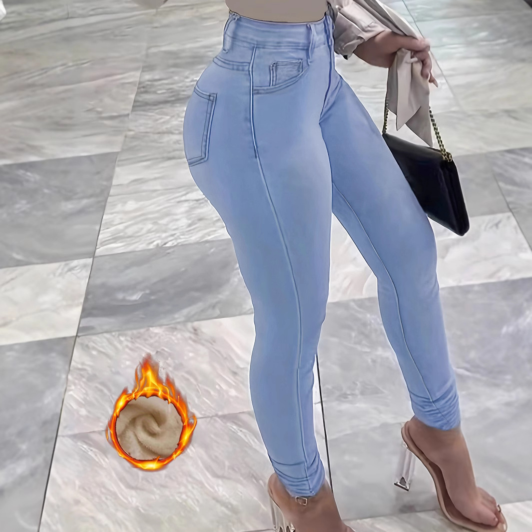 ​​Women's Fleece-Lined Stretch Skinny Jeans - Ultra-Soft Slim Fit Winter Pants For Work & Casual Wear​​_mkmklike.com