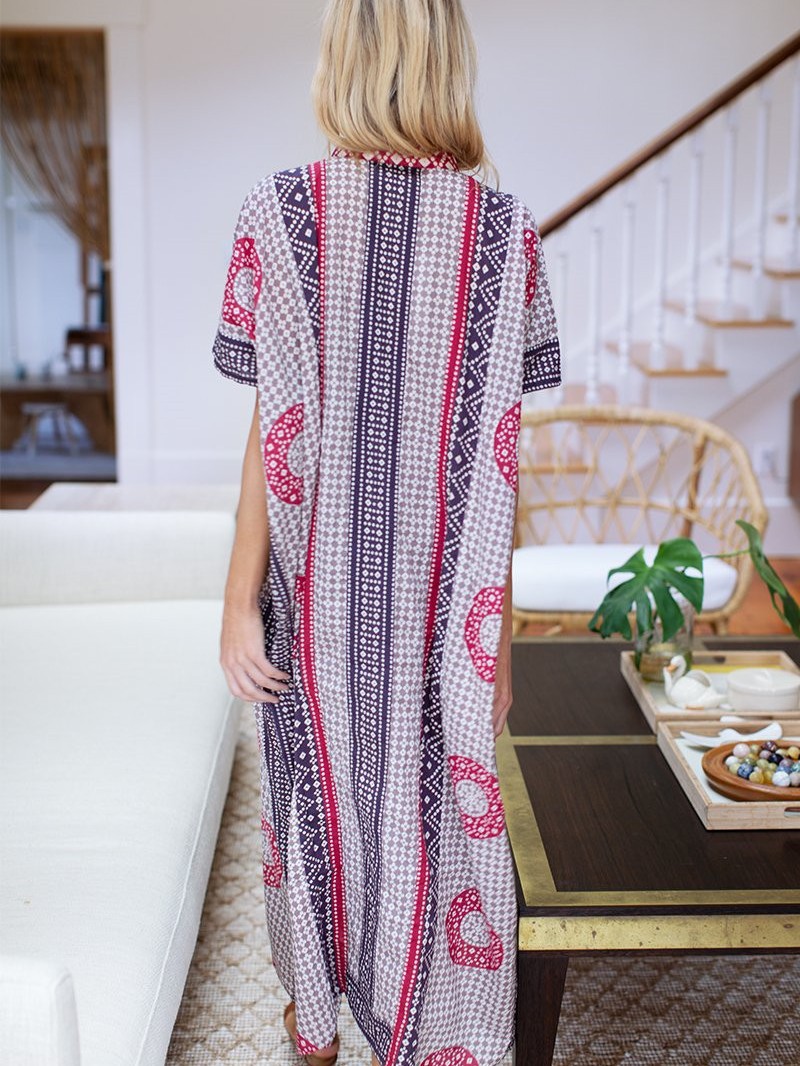 Blusa de playa suelta europea y americana de secado rápido de tela de posicionamiento de impresión bata blusa exterior camisa de protección solar transfronteriza 1D49