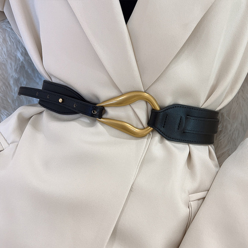  New Horseshoe Buckle Design Belt for Women with Suit Coat Accessories Decoration Wide Girdle Belt Trendy