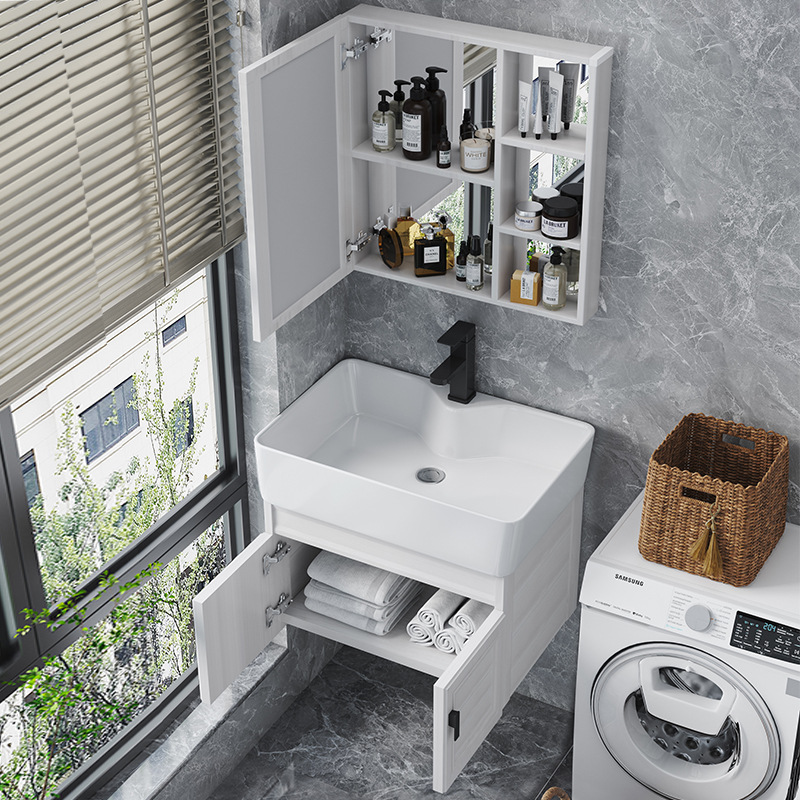Combinación de gabinete de baño de aluminio espacial pequeño apartamento mini lavabo baño pequeño tamaño a prueba de agua combinación de gabinete de lavabo